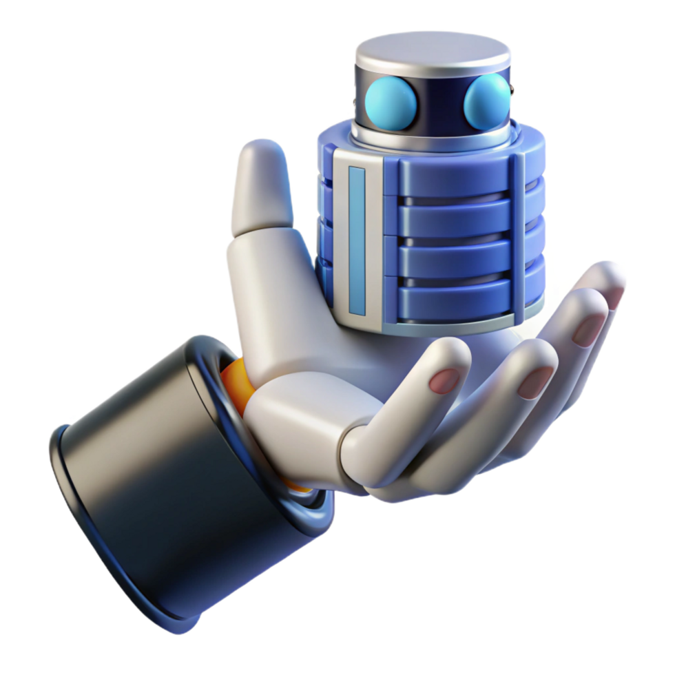 hypnotic victorian Robotic hand holding a futuristic data storage device NO BACKGROUND with Transparent Background. refined png