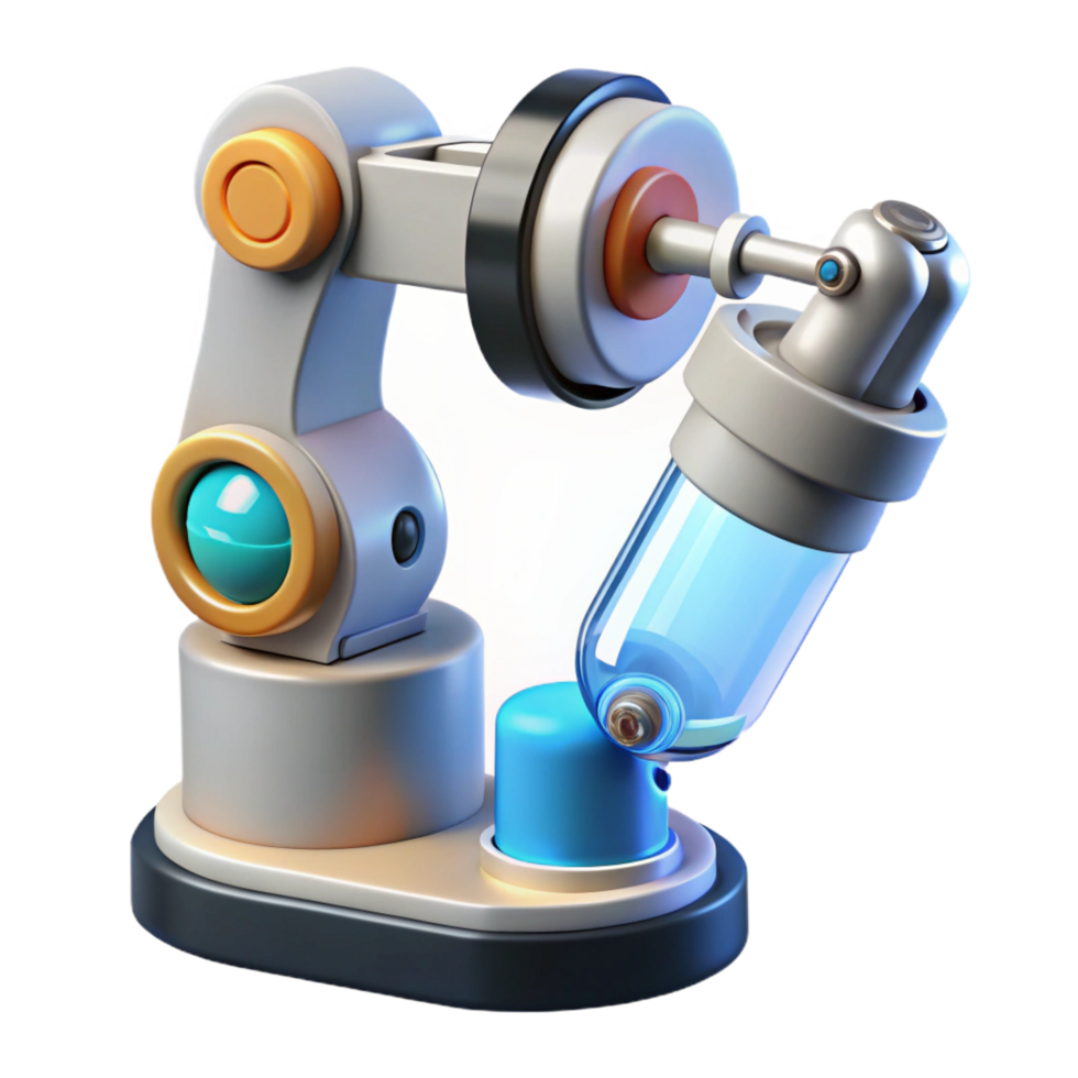 harmonious pristine Robotic arm holding a futuristic medical instrument NO BACKGROUND with Transparent Background. ultra HD png