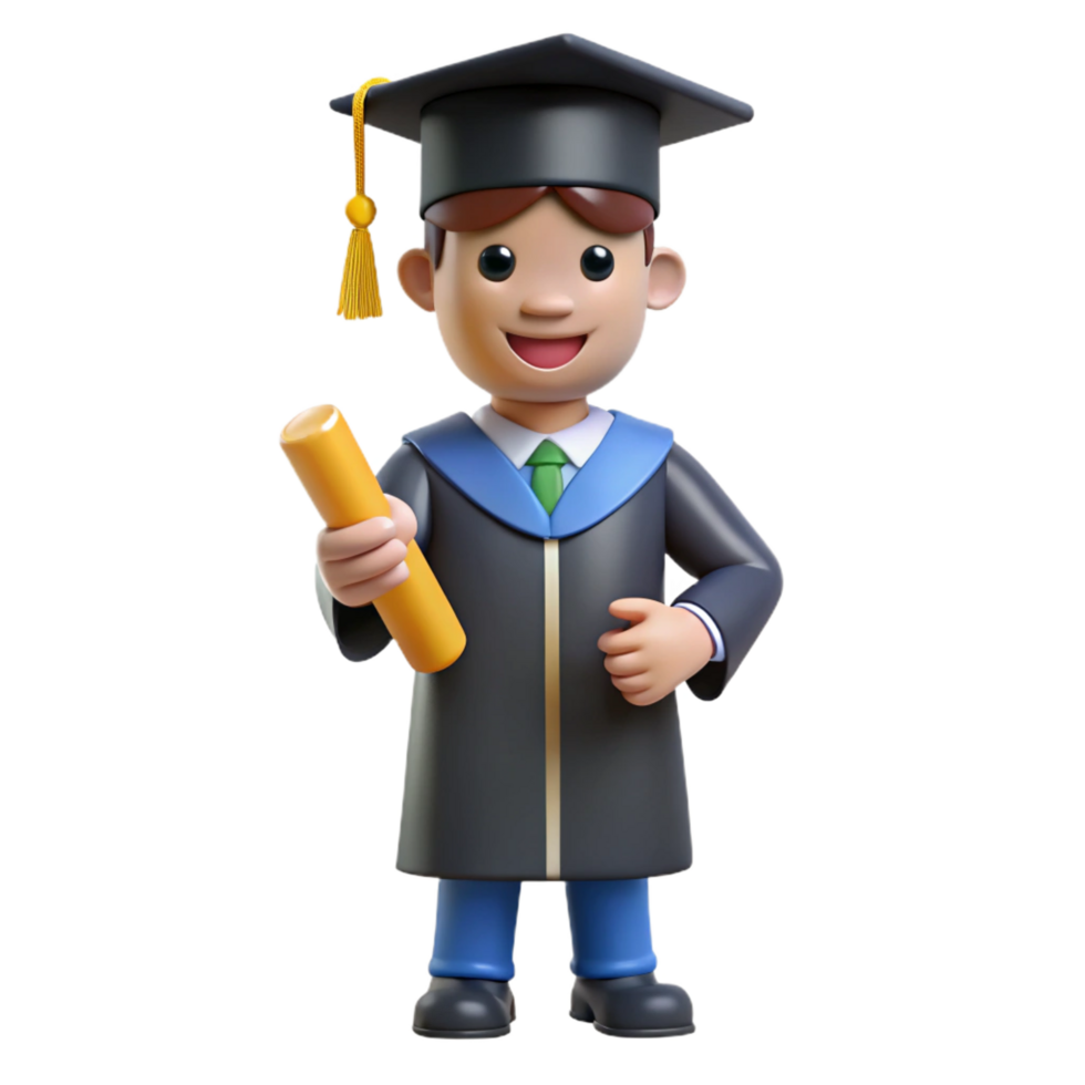elegant distinguished Graduate in a cap and gown holding a diploma. NO BACKGROUND with Transparent Background. png