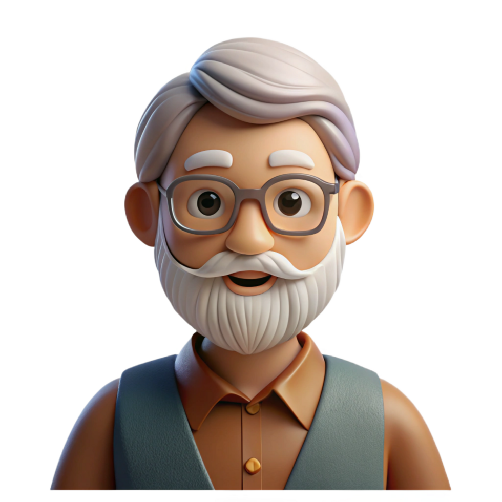 fascinating standout Elderly man with a beard and glasses. NO BACKGROUND with Transparent Background. png