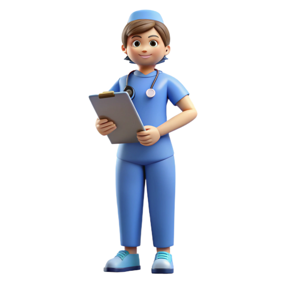 fascinating retro Nurse in scrubs with a clipboard. NO BACKGROUND with Transparent Background. high quality png