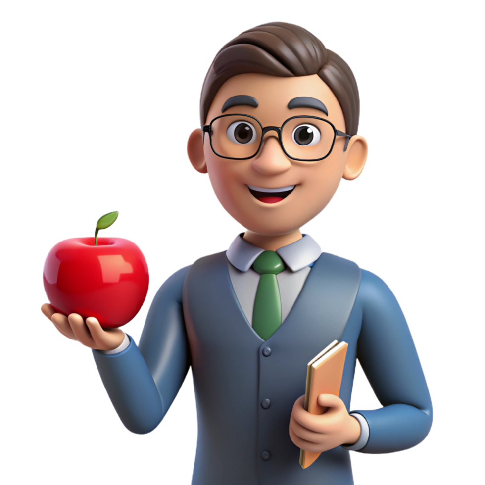 glorious tranquil traditional Teacher holding an apple. NO BACKGROUND with Transparent Background. elite png