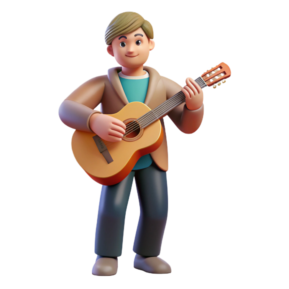 elegant modern Musician playing a guitar. NO BACKGROUND with Transparent Background. expertly shot png