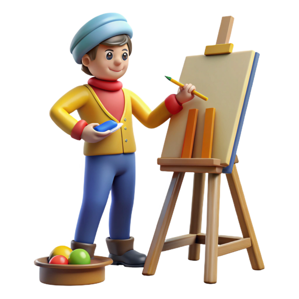 impressive passionate geometric Artist painting on a canvas. NO BACKGROUND with Transparent Background. authentic png