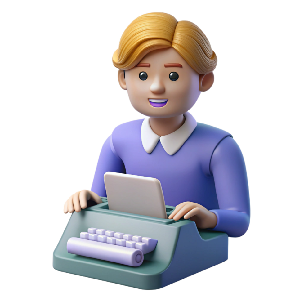 enchanting playful gothic Writer typing on a typewriter. NO BACKGROUND with Transparent Background. luxury png