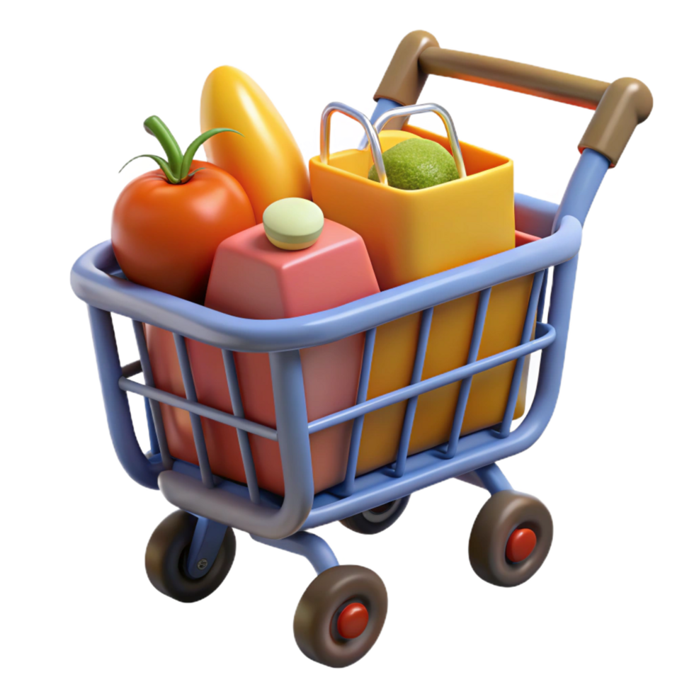 energetic splendid Shopping cart full of groceries. NO BACKGROUND with Transparent Background. professional png