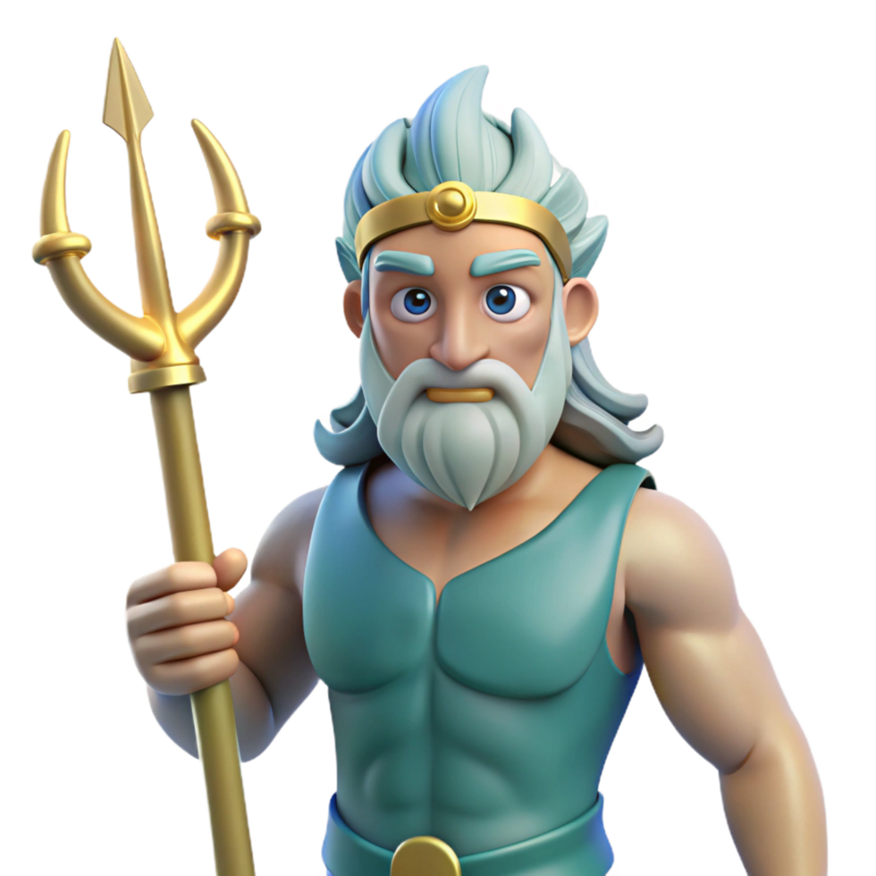 exemplary elegant Poseidon, God of the Sea, holding his trident. NO BACKGROUND with Transparent Background. original png