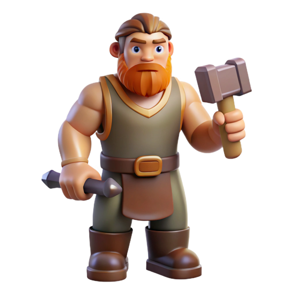 harmonious breathtaking Hephaestus, God of the Forge, holding a hammer. NO BACKGROUND with Transparent Background. flawless png