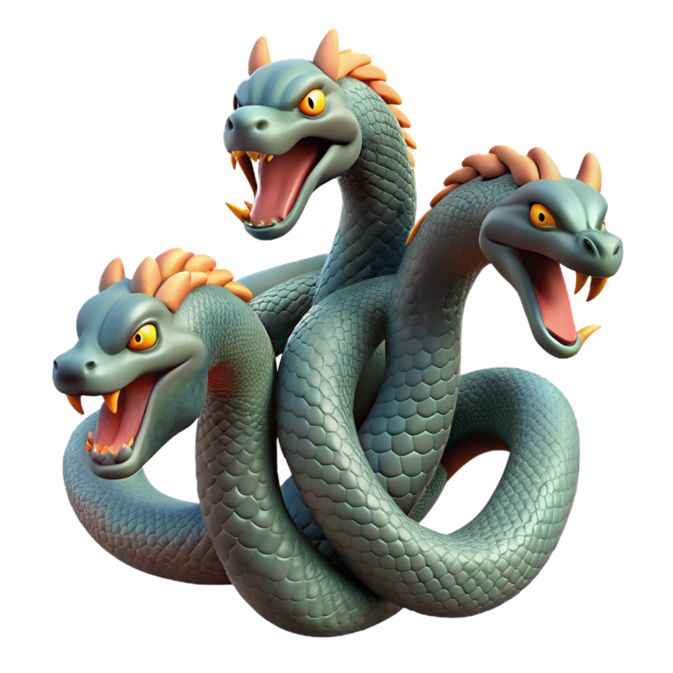 immaculate energetic classic Hydra, multi-headed serpent. NO BACKGROUND with Transparent Background. top-tier png