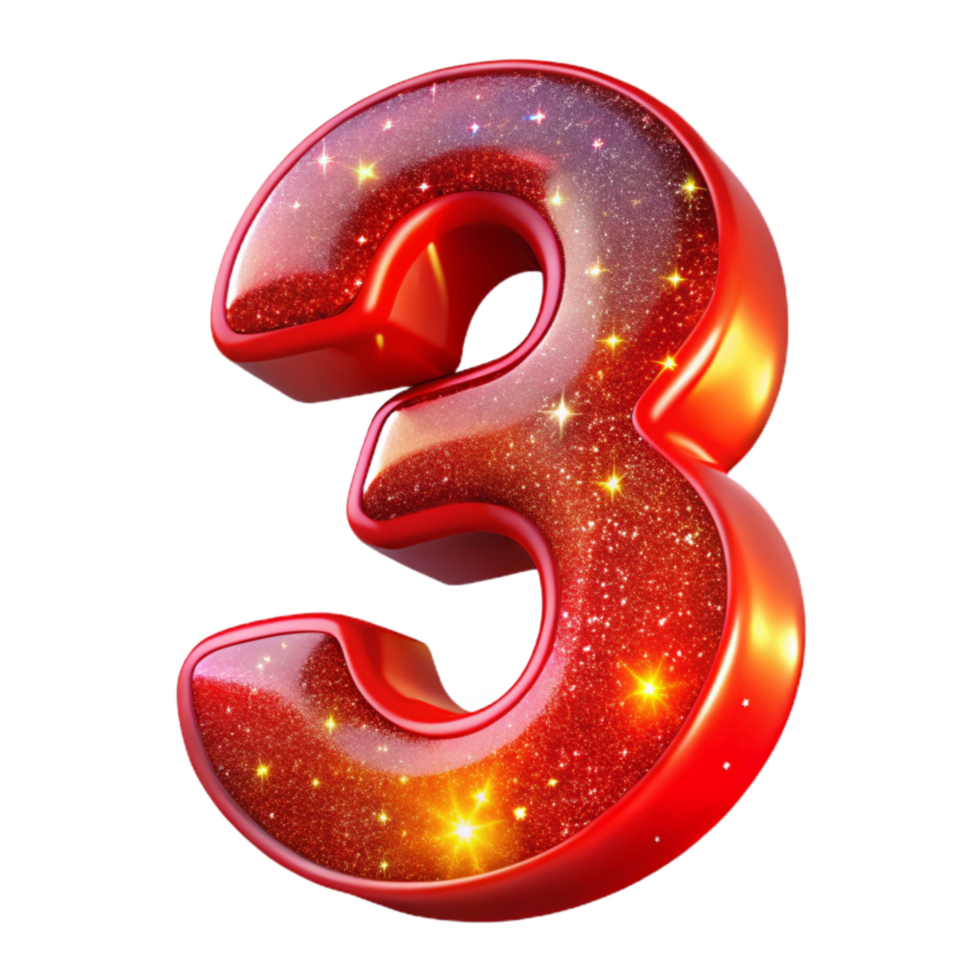 beautiful rustic Bright Red Modern Font Number 3 Isolated on Transparent Background original png