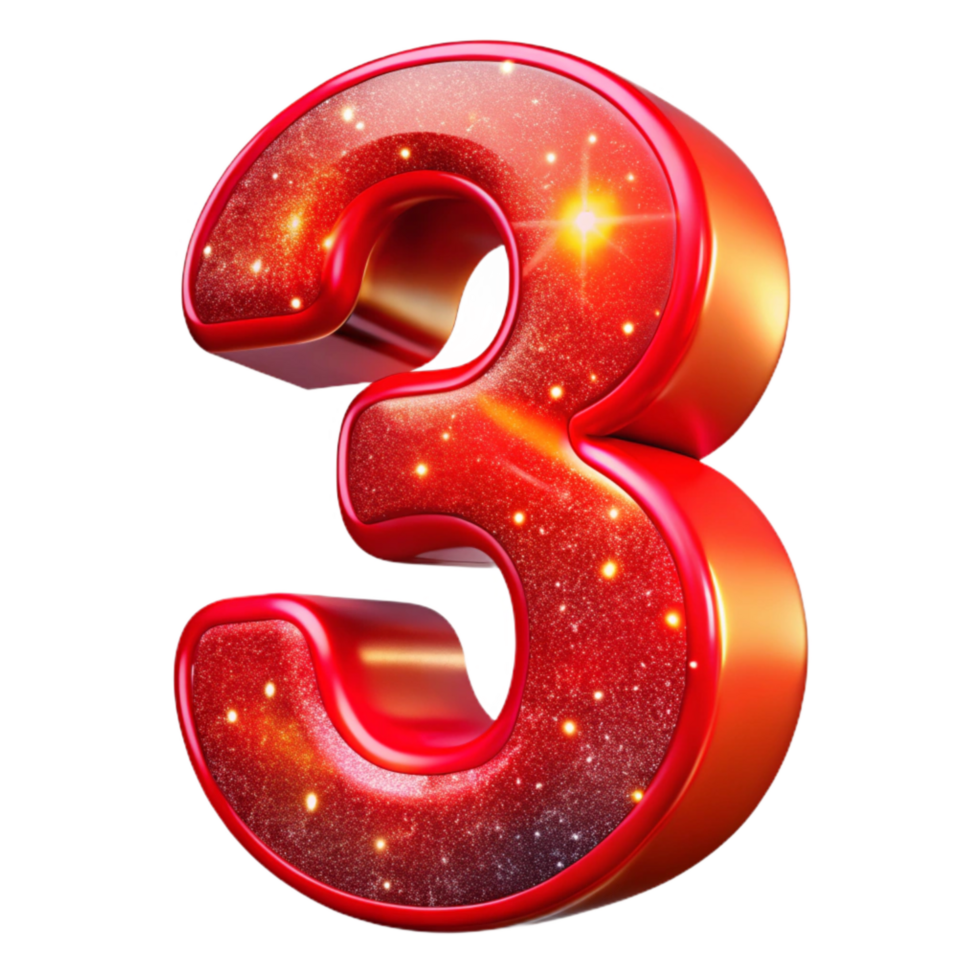 serene minimalist Bright Red Modern Font Number 3 Isolated on Transparent Background professional png