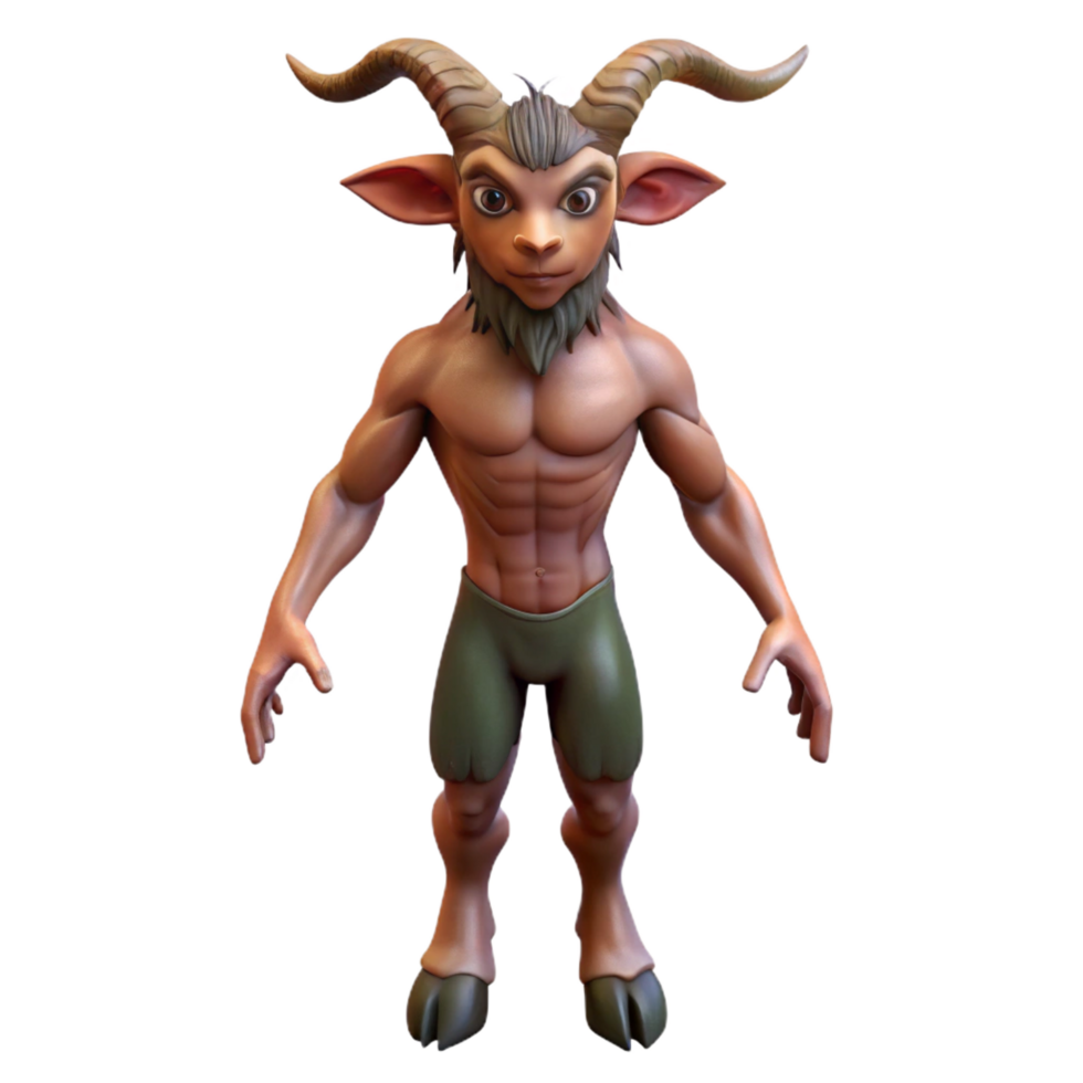 harmonious breathtaking Satyr, mythical creature with the body of a man and the legs and horns of a goat. NO BACKGROUND with Transparent Background. original png