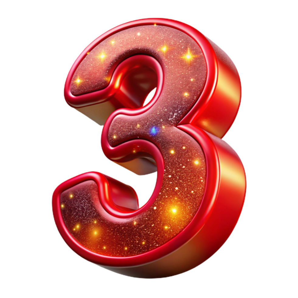 vibrant artistic Bright Red Modern Font Number 3 Isolated on Transparent Background genuine png