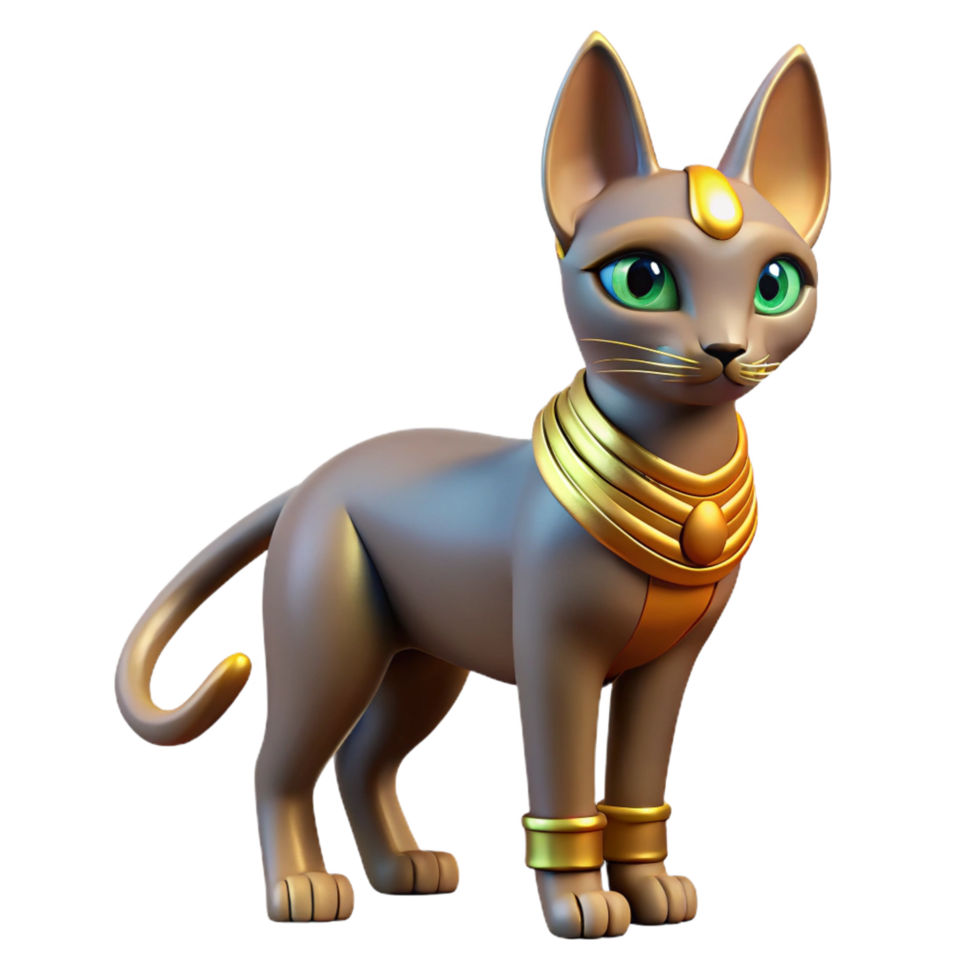 fascinating dreamy industrial Bastet, Egyptian cat goddess. NO BACKGROUND with Transparent Background. 8K png