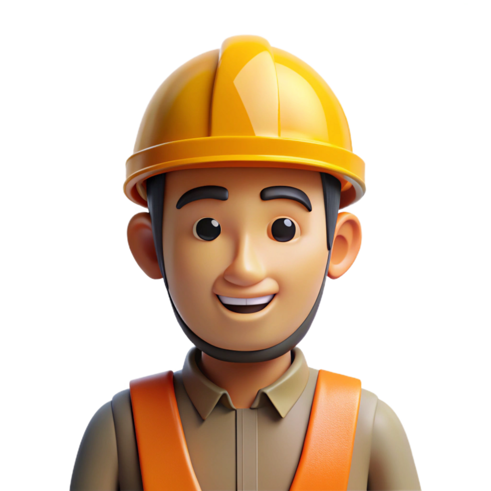 immaculate art deco Construction worker with hard hat, NO BACKGROUND with Transparent Background. fine detail png