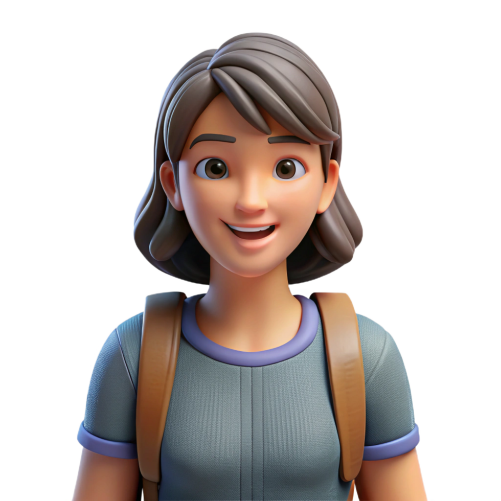 gorgeous dynamic futuristic Young female student with backpack, NO BACKGROUND with Transparent Background. precision png
