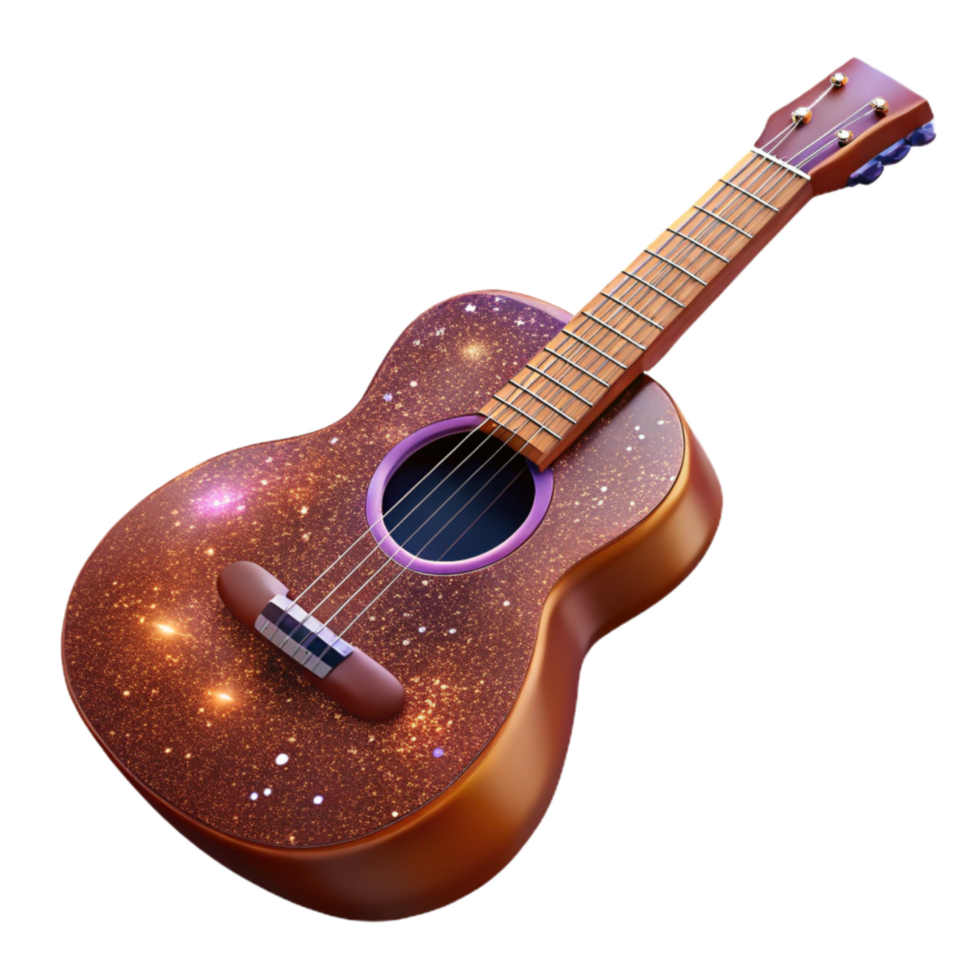 impressive artistic Brown Acoustic Guitar Front View Isolated png