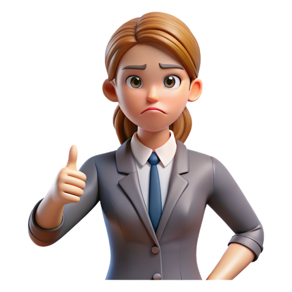 exemplary abstract Businesswoman giving thumbs down, NO BACKGROUND with Transparent Background. high resolution png