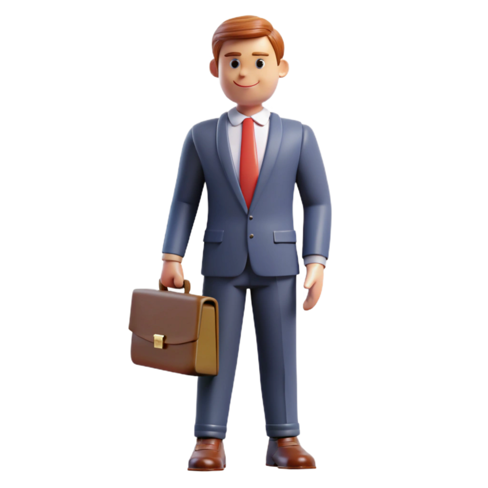 immaculate surreal Man in suit with briefcase, NO BACKGROUND with Transparent Background. authentic png