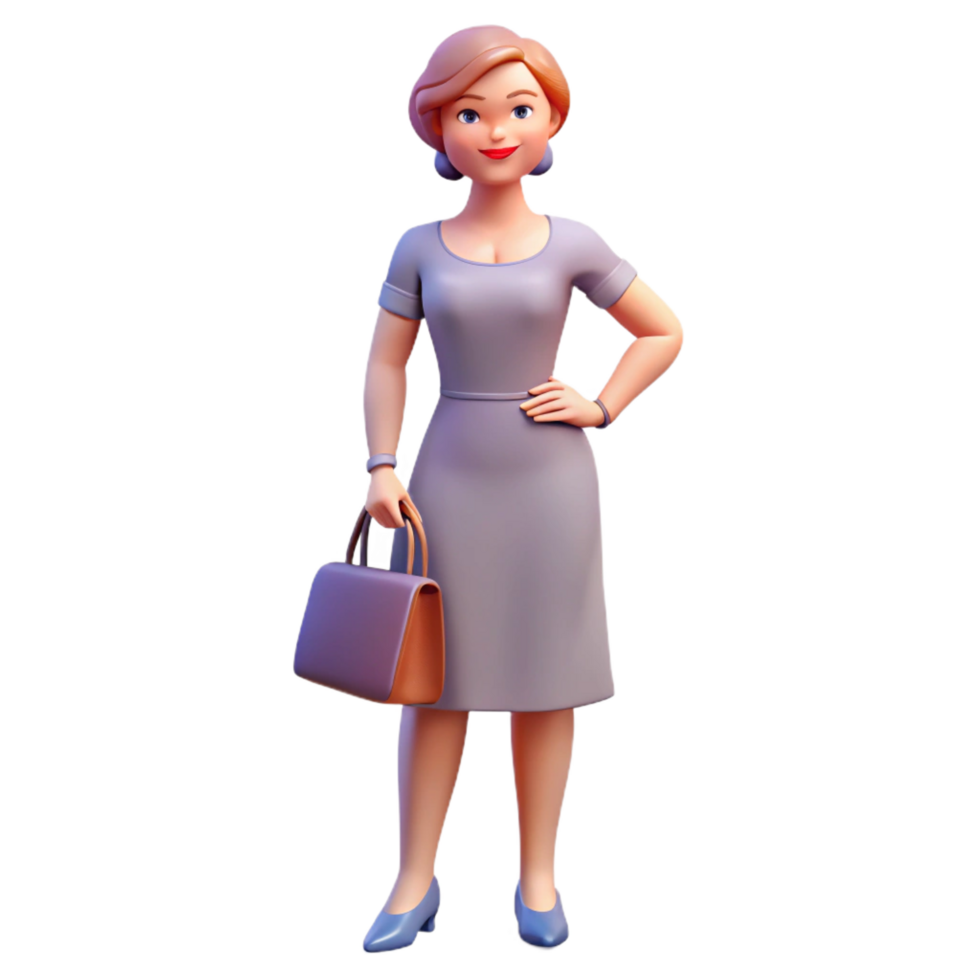 exemplary impressionist Woman in dress holding handbag, NO BACKGROUND with Transparent Background. handcrafted png