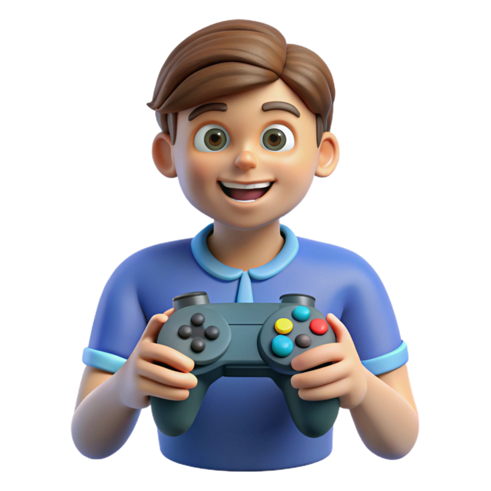 glorious unforgettable Teenage boy playing game controller, NO BACKGROUND with Transparent Background. png