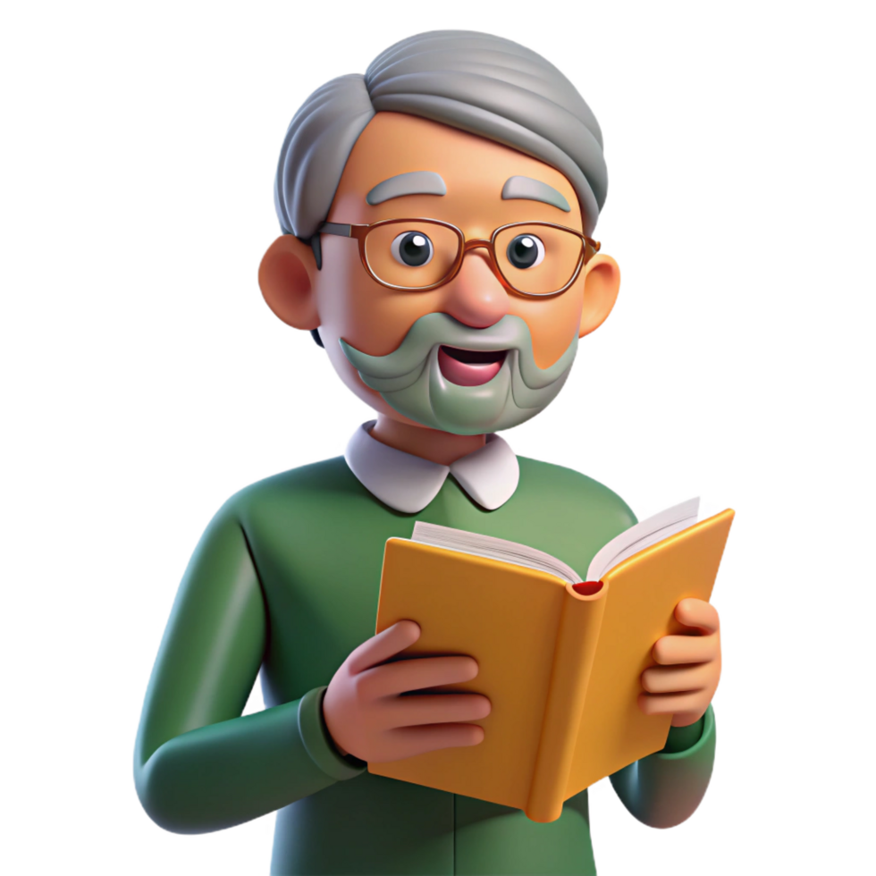 gorgeous rare Elderly man reading book, NO BACKGROUND with Transparent Background. png