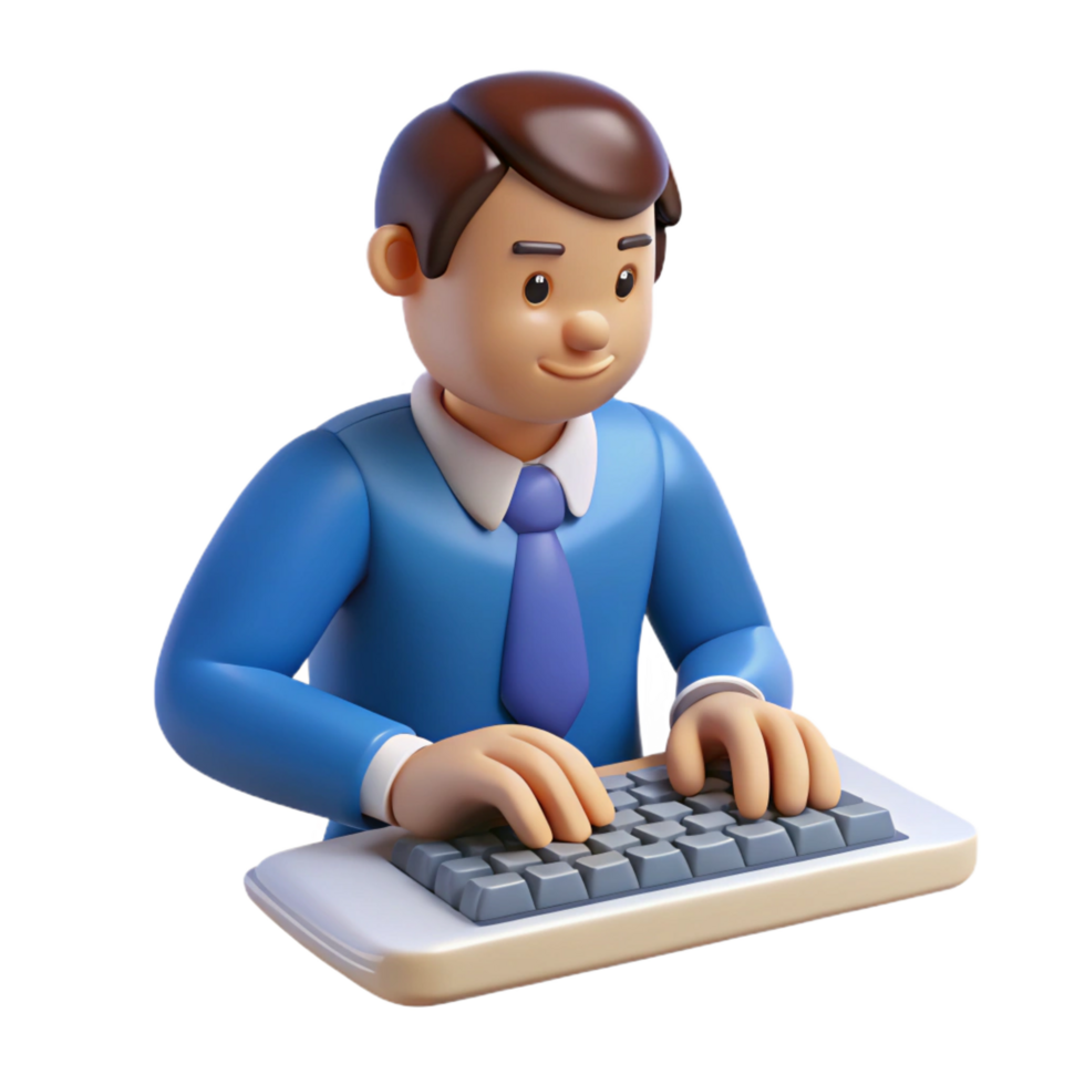 exquisite celebrated Writer typing on keyboard, NO BACKGROUND with Transparent Background. png
