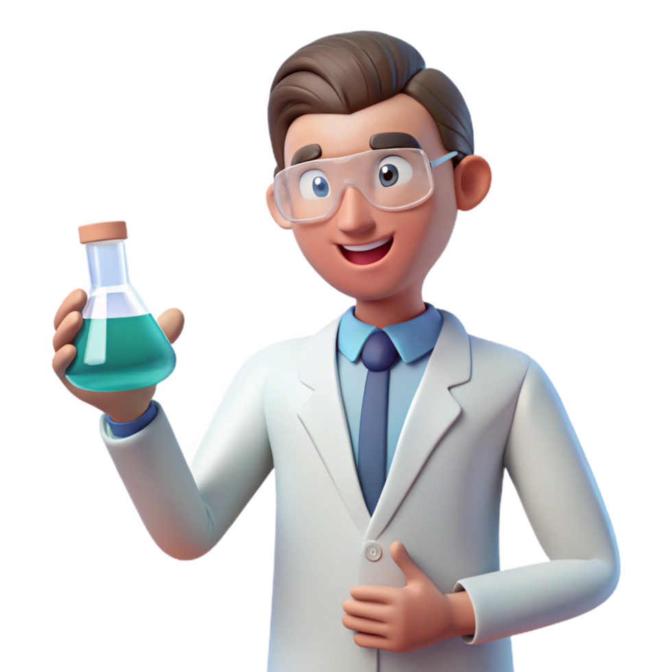 elegant peaceful organic Scientist holding beaker, NO BACKGROUND with Transparent Background. museum quality png
