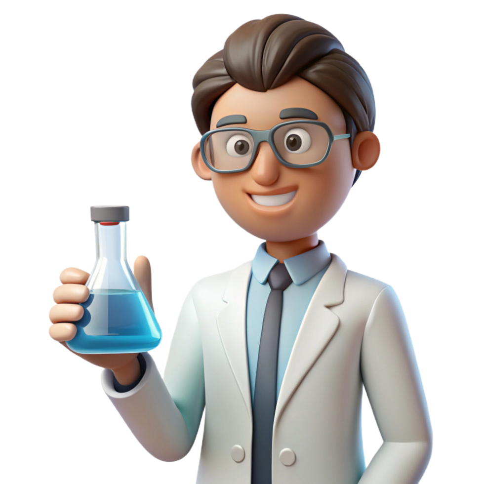 immaculate romantic industrial Scientist holding beaker, NO BACKGROUND with Transparent Background. authentic png