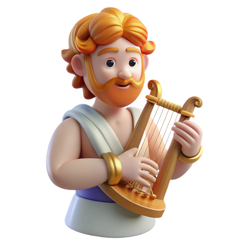 extraordinary melancholic baroque Apollo, God of Music and Poetry, playing a lyre. NO BACKGROUND with Transparent Background. gallery standard png