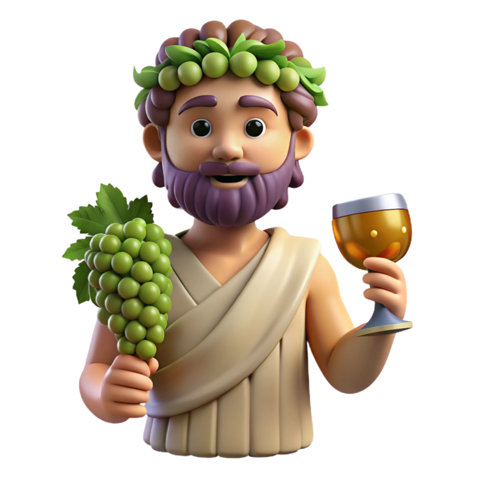 immaculate retro Dionysus, God of Wine, holding a grapevine. NO BACKGROUND with Transparent Background. gallery standard png
