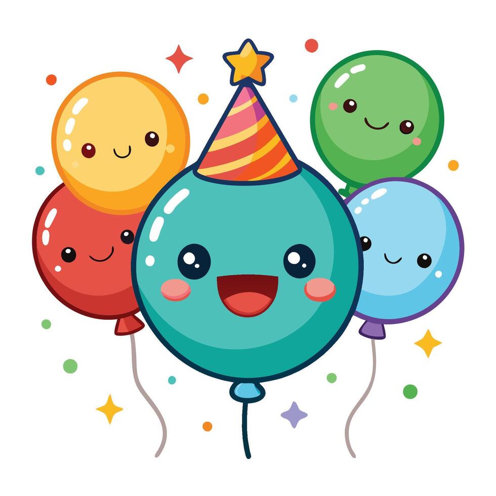 Cute Cartoon Icon of a Birthday Balloon Party with Ribbons vector