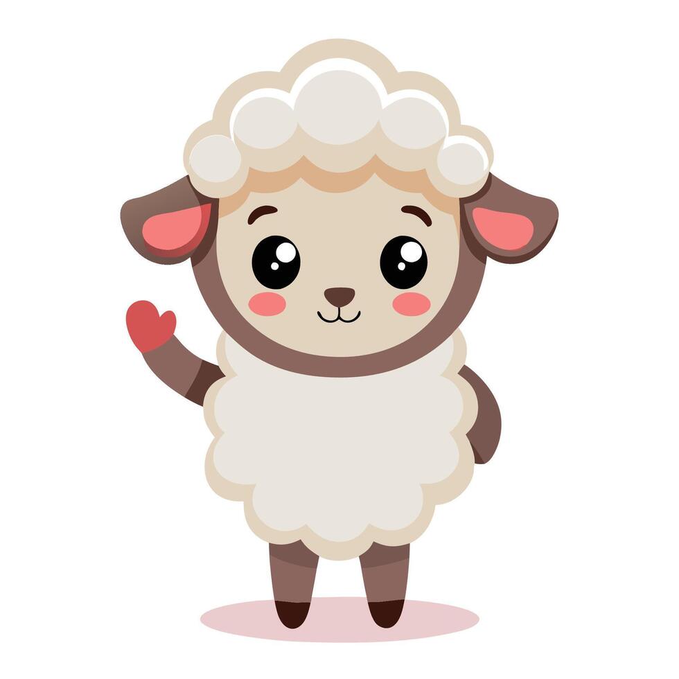 Adorable Cartoon Icon of a Cute Baby Sheep Waving its Hand vector