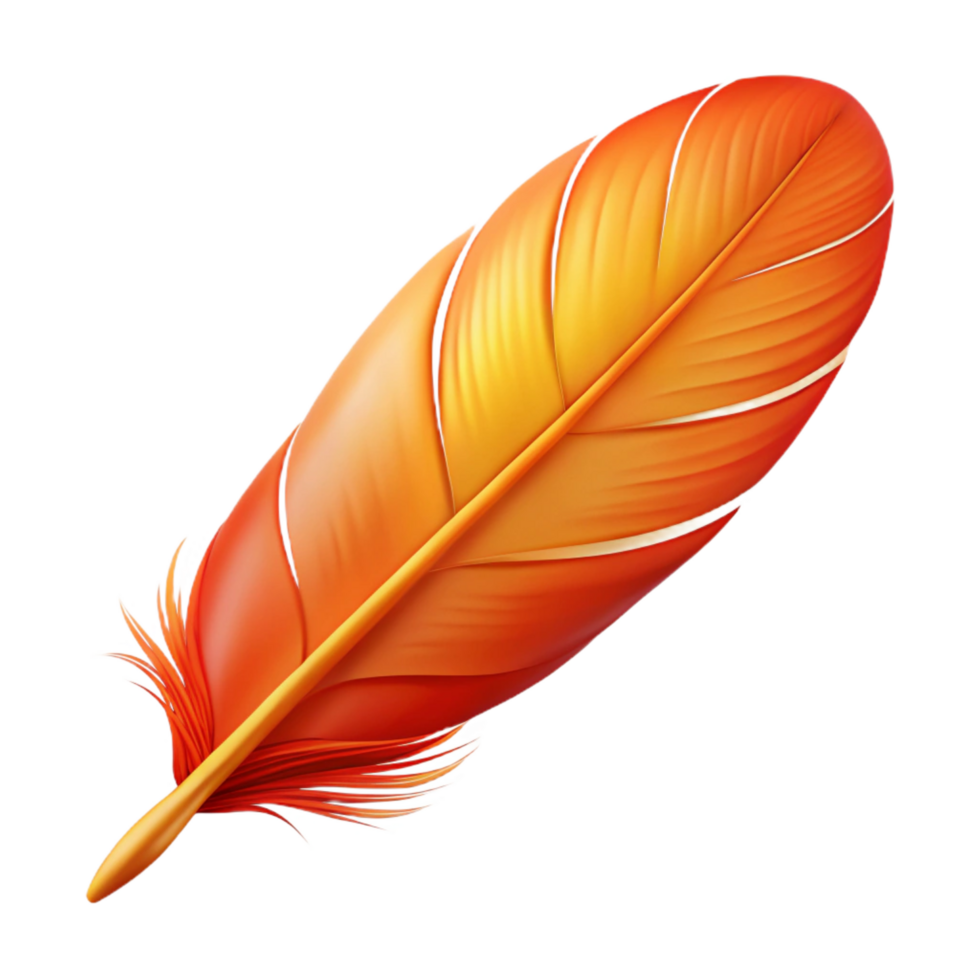 gorgeous romantic contemporary Phoenix Feather, single feather from the mythical bird. NO BACKGROUND with Transparent Background. high quality png