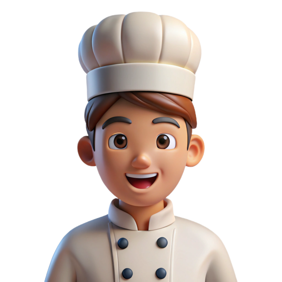 energetic sumptuous Chef, wearing white uniform, NO BACKGROUND with Transparent Background. gallery standard png