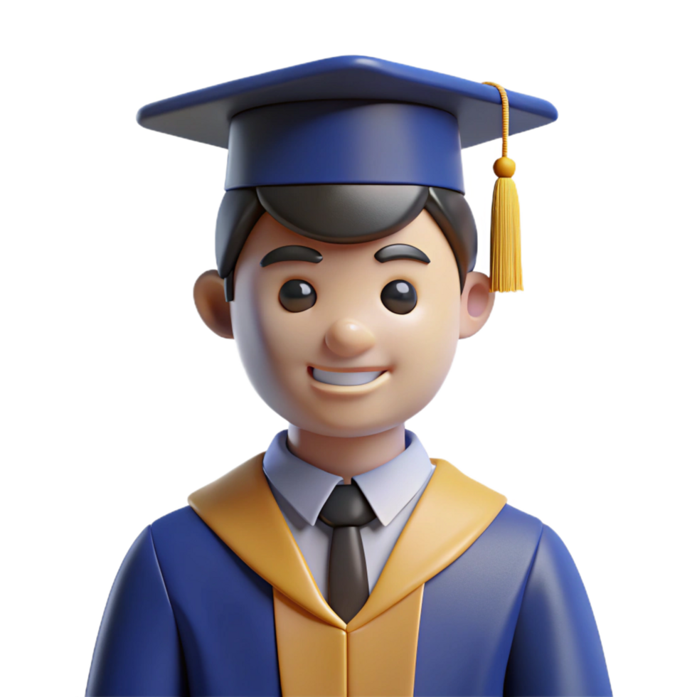 harmonious picturesque Graduate student, cap and gown, NO BACKGROUND with Transparent Background. refined png