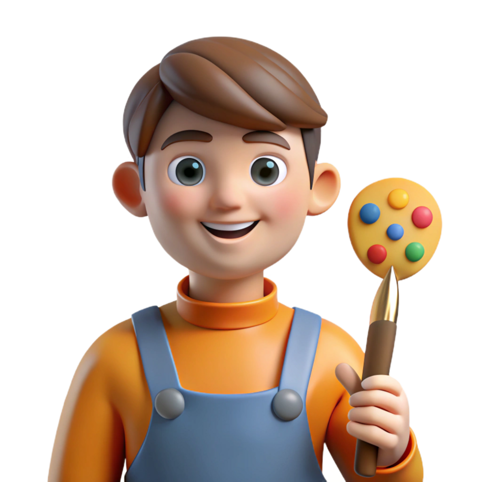 elegant dynamic geometric Artist, holding paintbrush, NO BACKGROUND with Transparent Background. sharp png