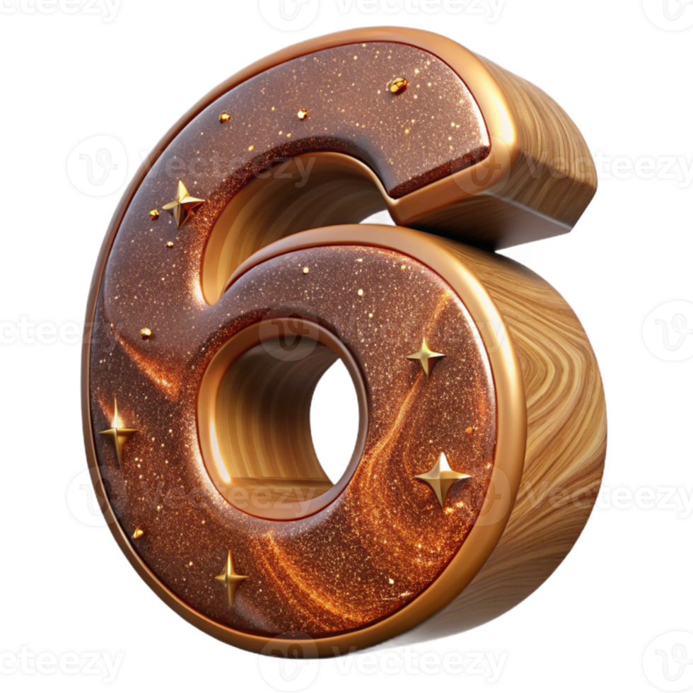 magnificent traditional Brown Wood Type Number Six Cutout on Transparent Background genuine png