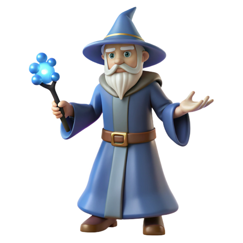 energetic dramatic Wizard, casting spell, NO BACKGROUND with Transparent Background. high resolution png
