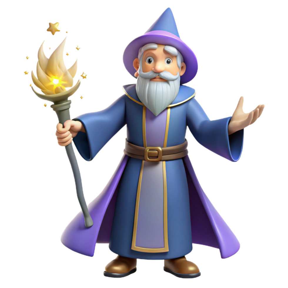 exquisite classic Wizard, casting spell, NO BACKGROUND with Transparent Background. genuine png