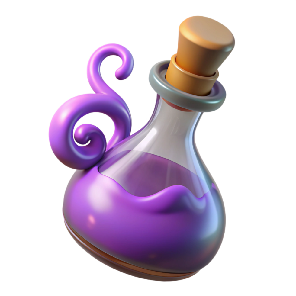 harmonious wonderful A steaming potion bottle with swirling liquid. NO BACKGROUND with Transparent Background. 4K png