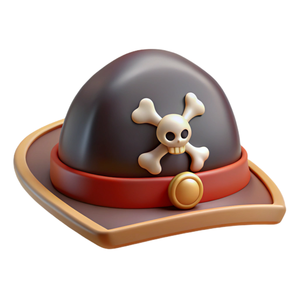 impressive quintessential A stylized, cartoon pirate hat with a skull and crossbones. NO BACKGROUND with Transparent Background. png