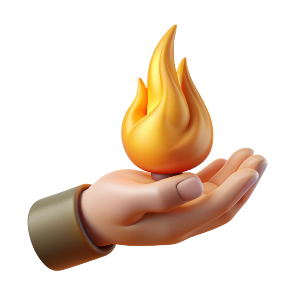 gorgeous exceptional A single, realistic human hand holding a flame. NO BACKGROUND with Transparent Background. png
