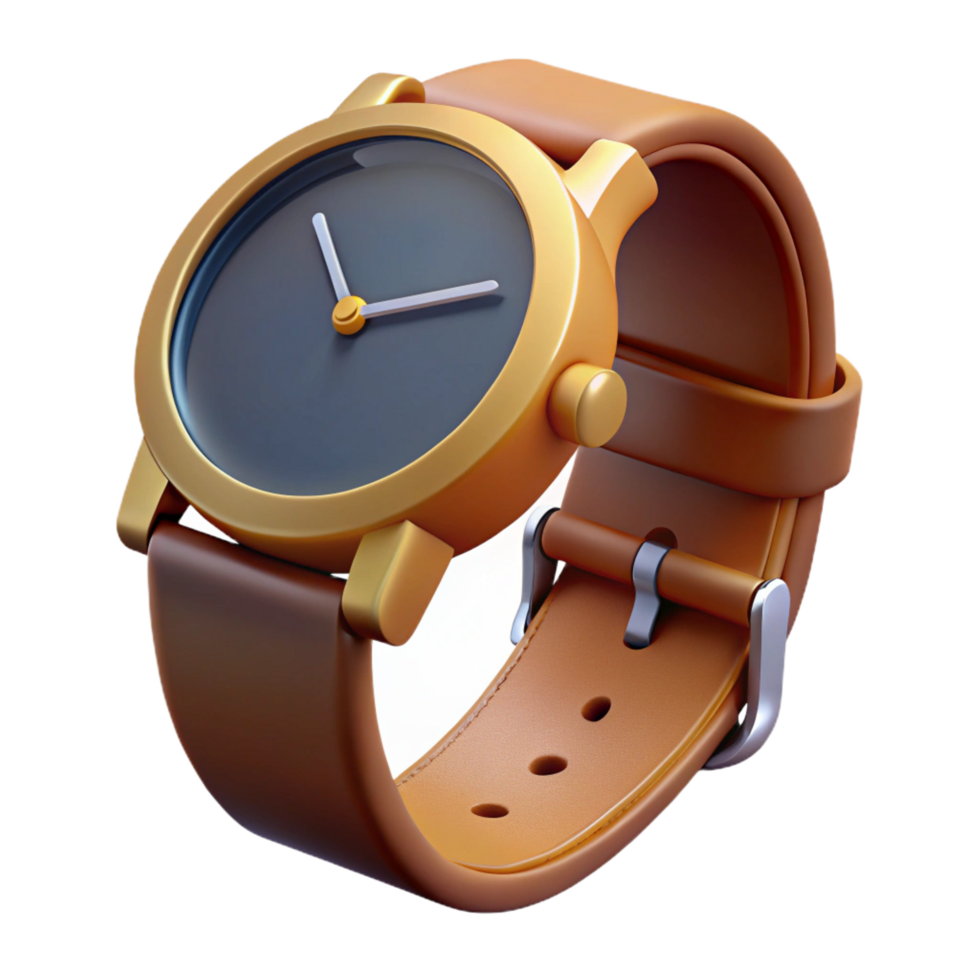 extraordinary artistic Wristwatch with leather band, NO BACKGROUND with Transparent Background. exclusive png