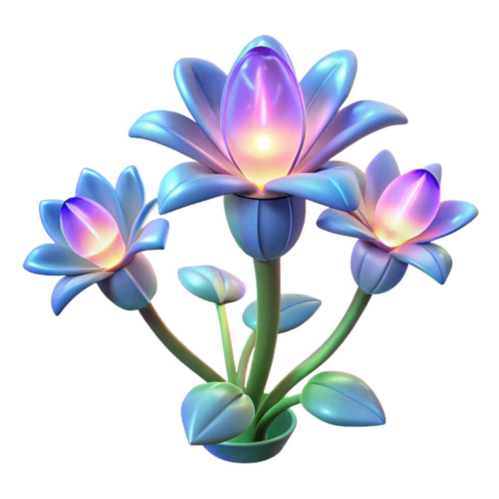 extraordinary modern Bioengineered alien plant with luminous petals, NO BACKGROUND with Transparent Background. elite png