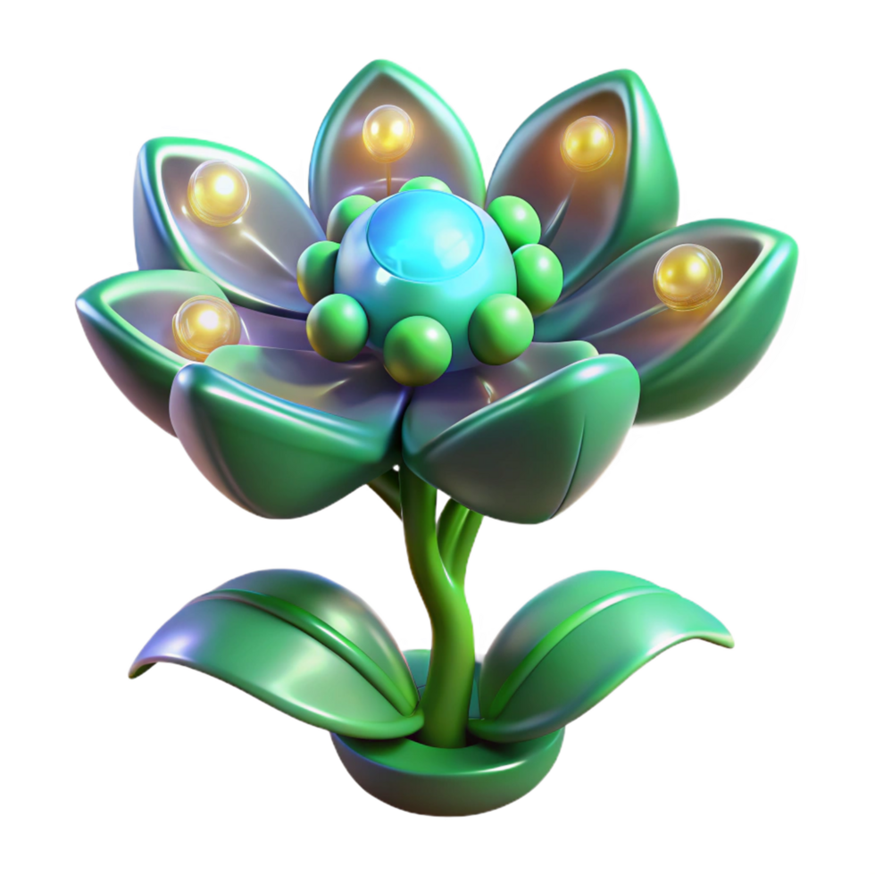 exquisite timeless Bioengineered alien plant with luminous petals, NO BACKGROUND with Transparent Background. png
