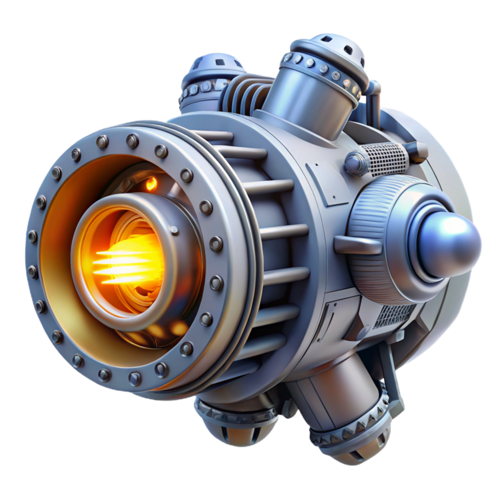 hypnotic calm contemporary Highly detailed spaceship engine with glowing core, NO BACKGROUND with Transparent Background. artisan png