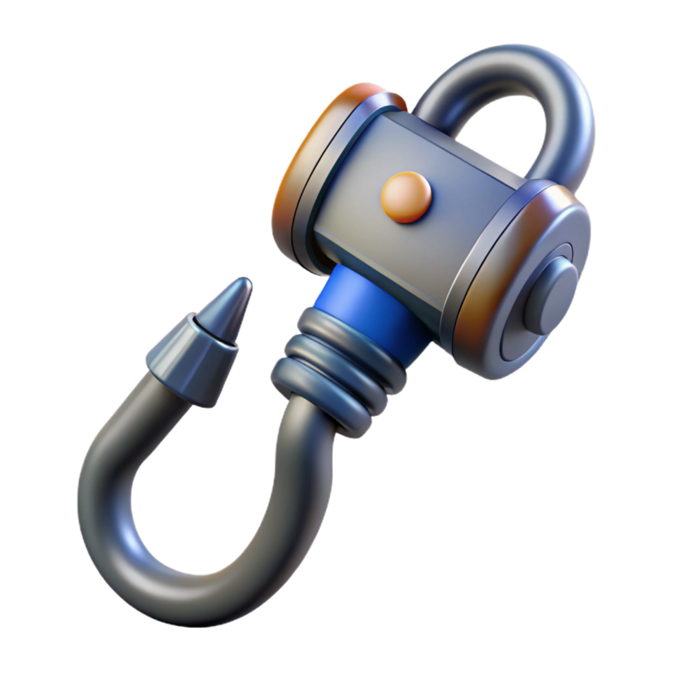 exemplary artistic Futuristic grappling hook with retractable cable, NO BACKGROUND with Transparent Background. luxury png