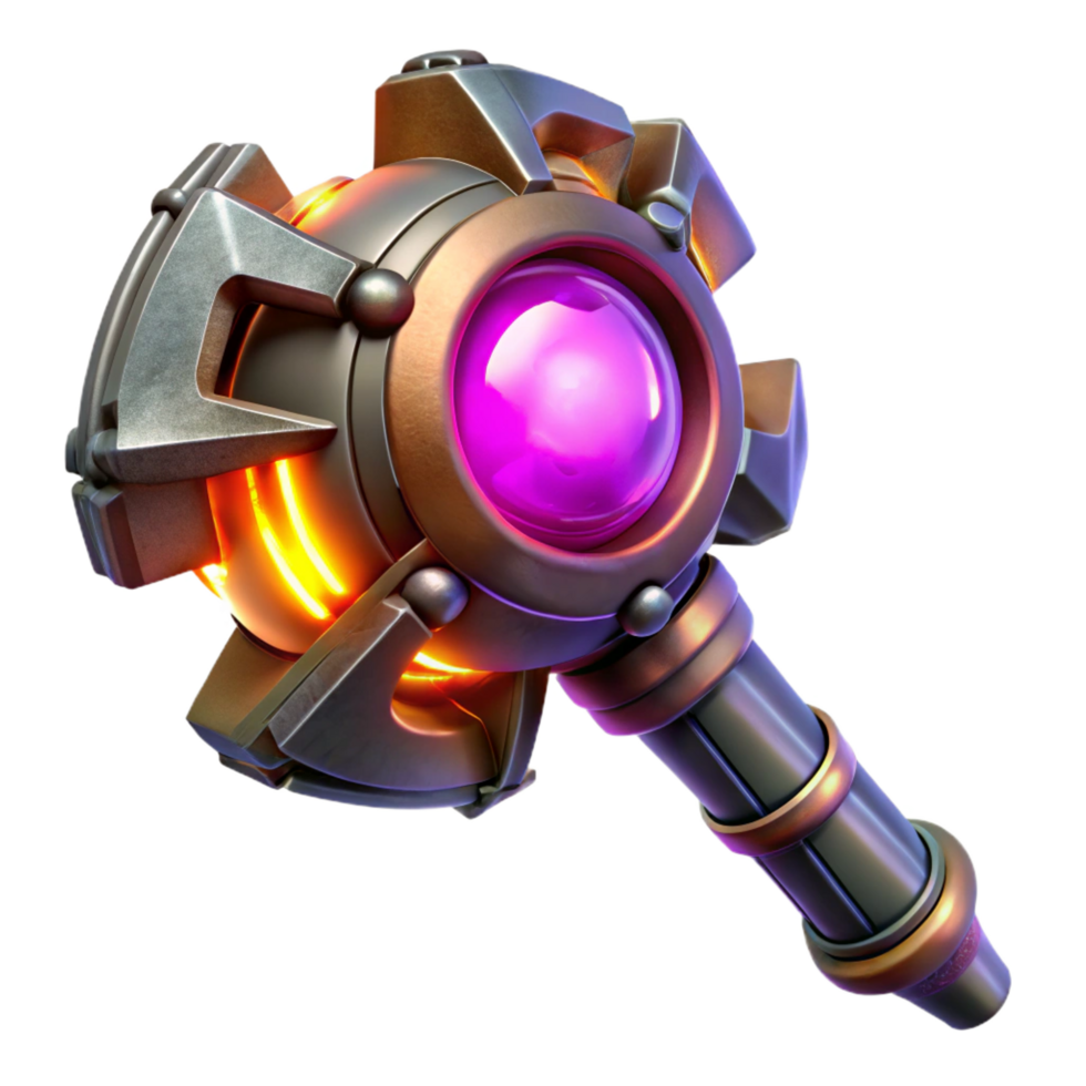 energetic striking Complex alien weapon with glowing energy source, NO BACKGROUND with Transparent Background. premium png