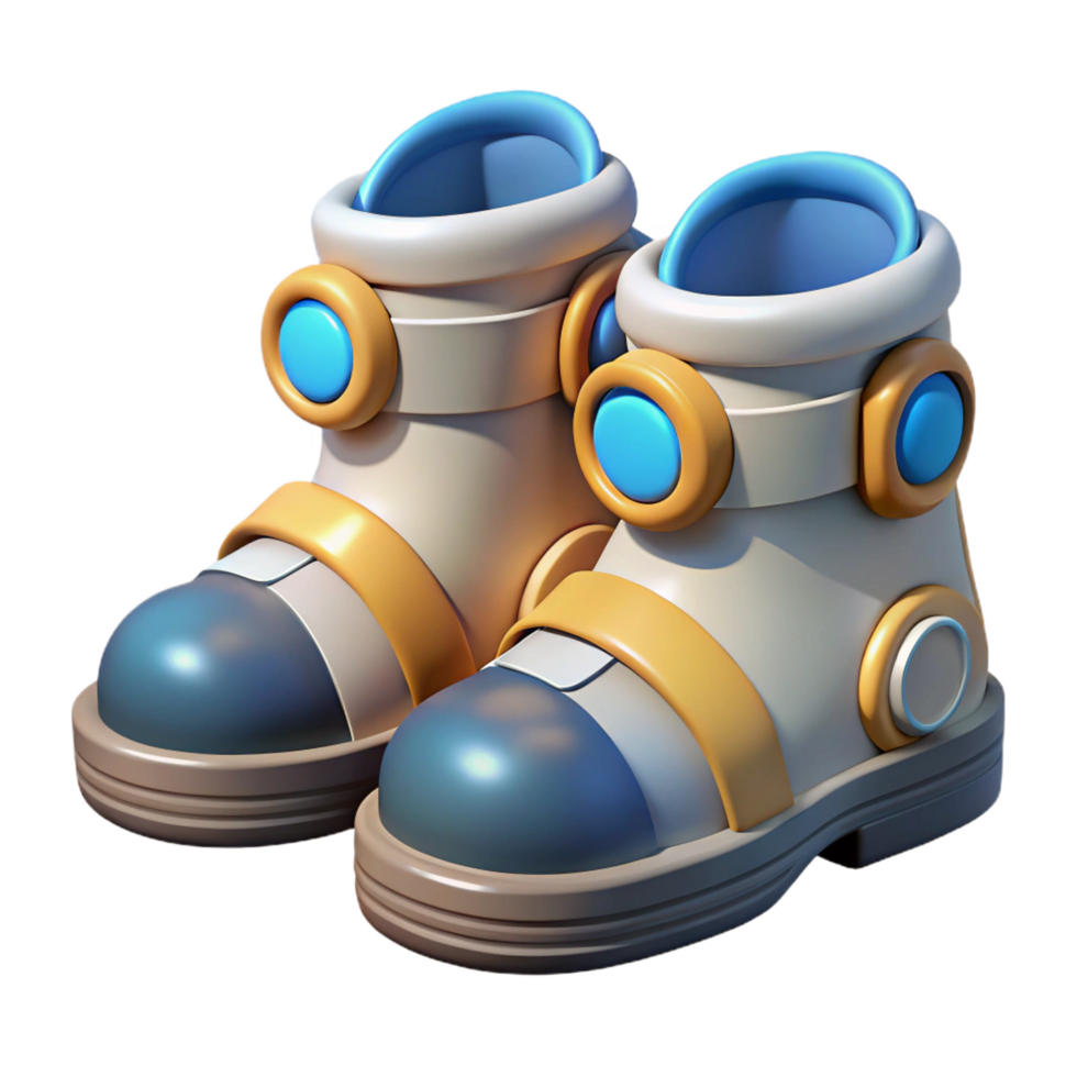 harmonious majestic Stylized astronaut boots with magnetic soles, NO BACKGROUND with Transparent Background. 4K png